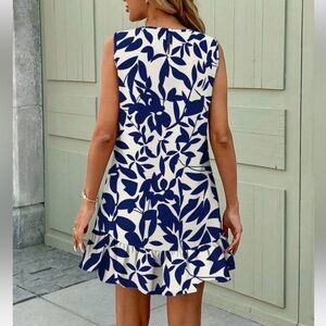 Navy Blue Lightweight Floral Print Women's Dress